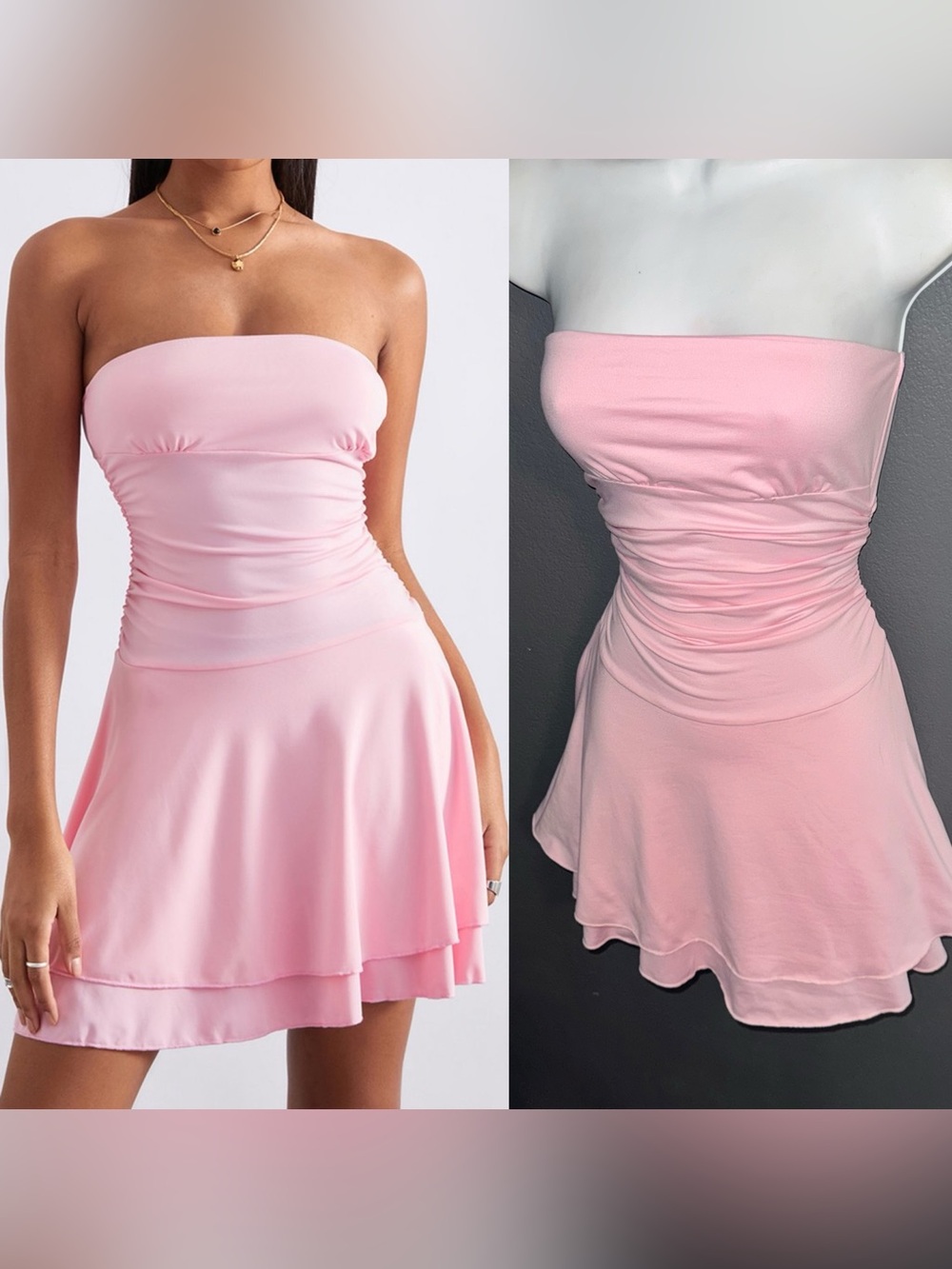Women’s Pink Ruched Strapless Mini A-Line Sundress Dress size Medium